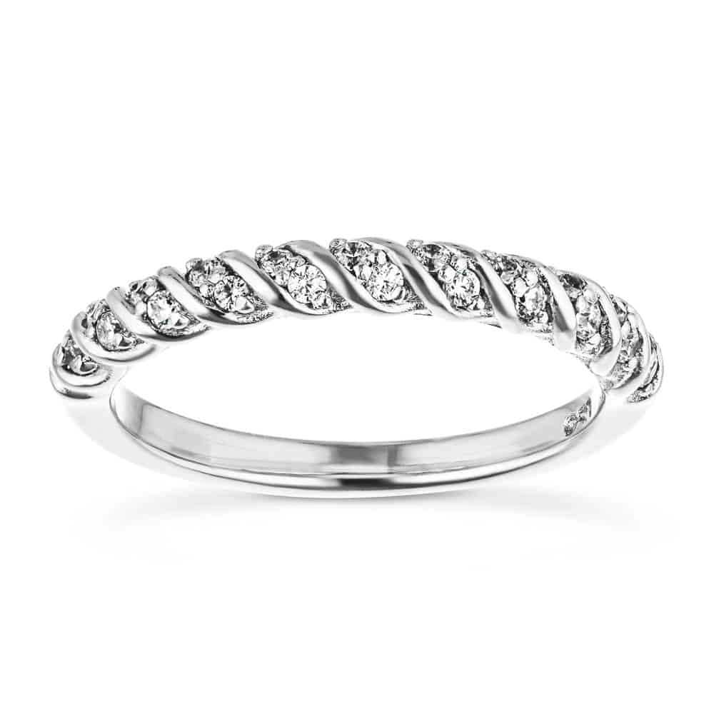 Diamond accented wedding band in recycled 14K white gold 