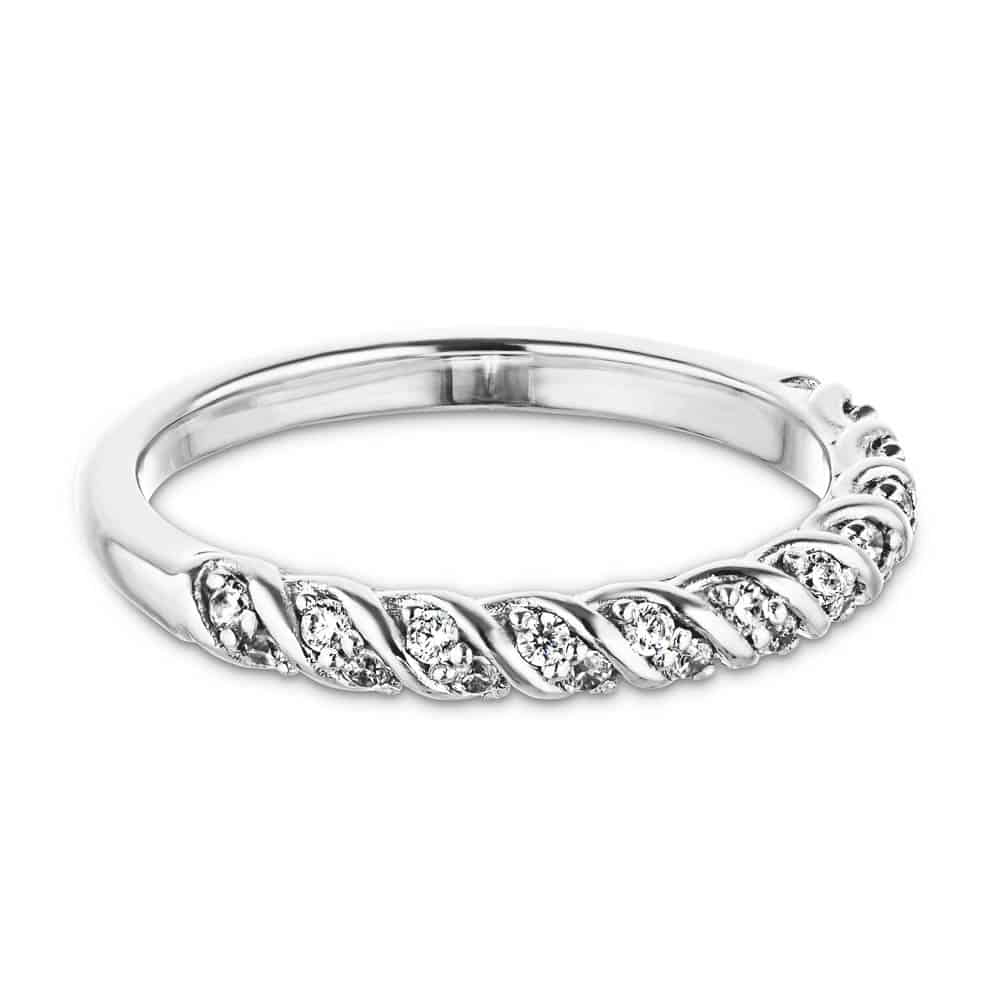 Diamond accented wedding band in recycled 14K white gold 