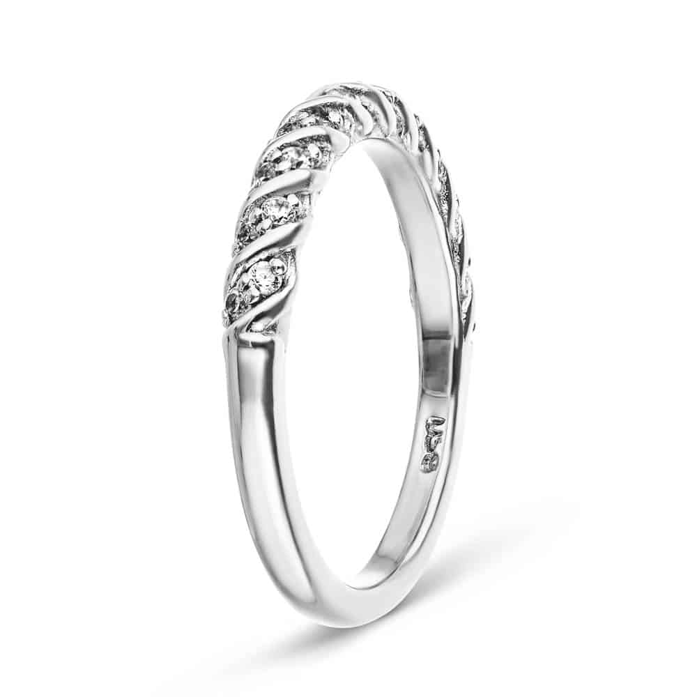 Diamond accented wedding band in recycled 14K white gold 