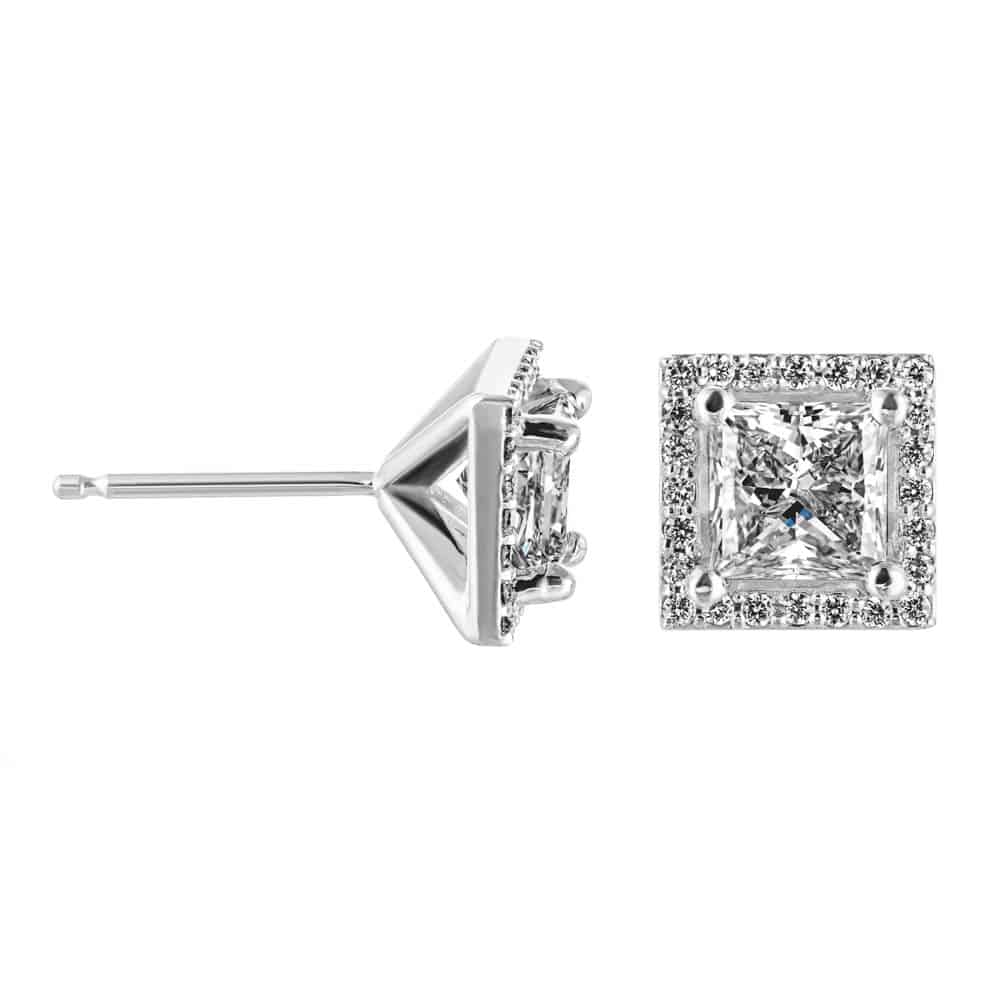 Princess shape lab-grown diamonds in 14k white gold | Princess shape diamond and white gold earrings
