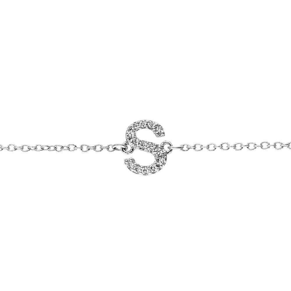 Diamond Initial Bracelet shown with &quot;S&quot; in 14K white gold 