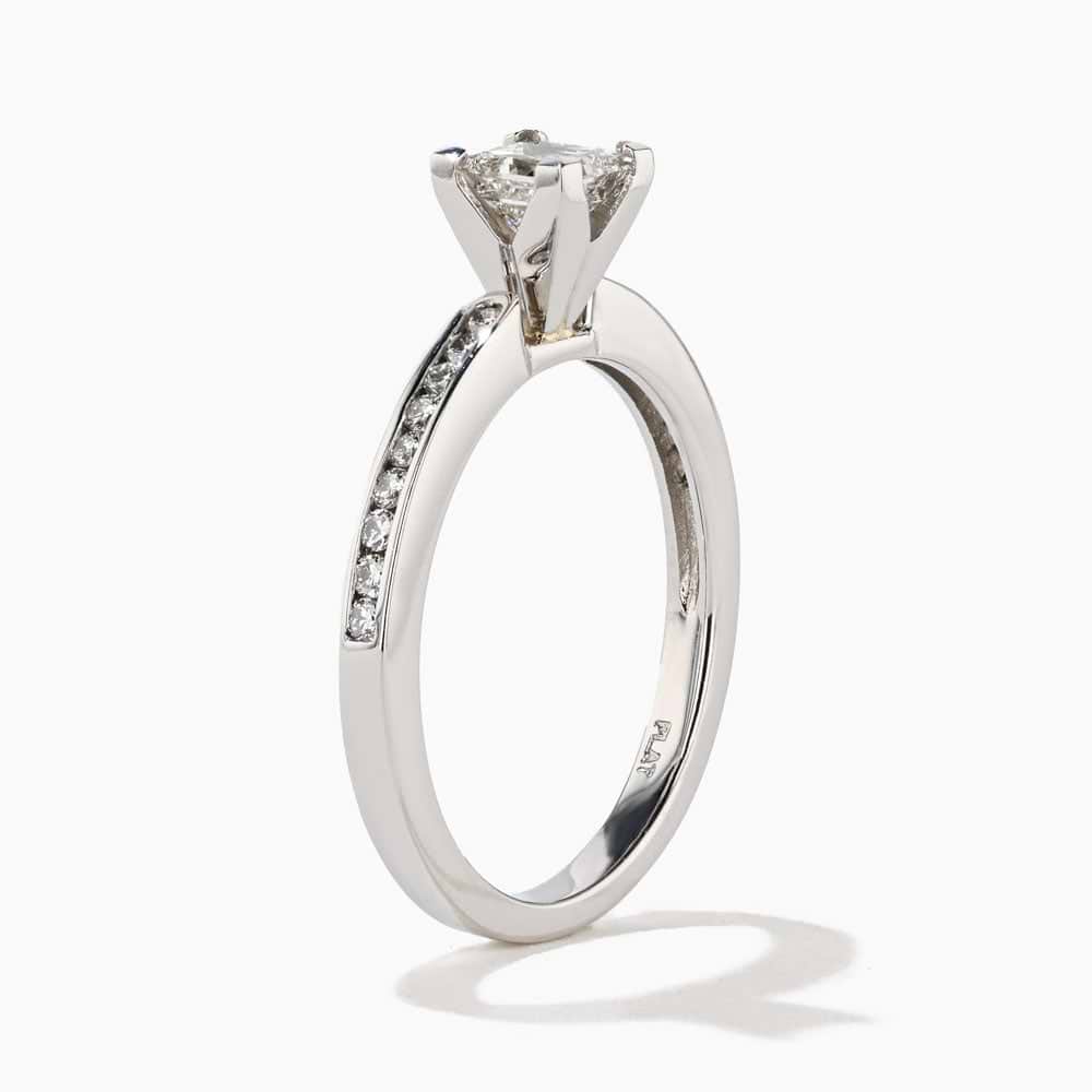 Drew Engagement Ring shown with a 0.57ct princess cut lab-grown diamond center stone in platinum |drew engagement ring princess cut lab-grown diamond platinum