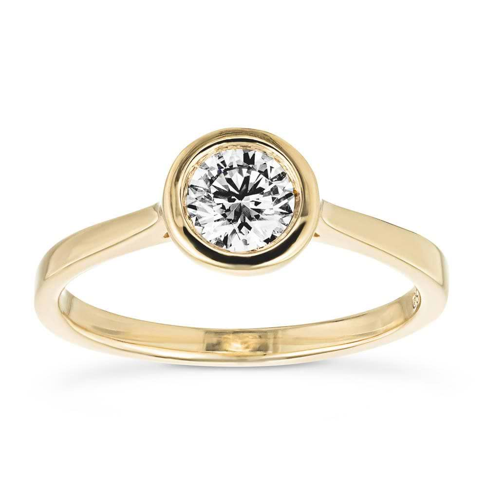 Shown with 1ct Round Cut Lab Grown Diamond in 14k Yellow Gold