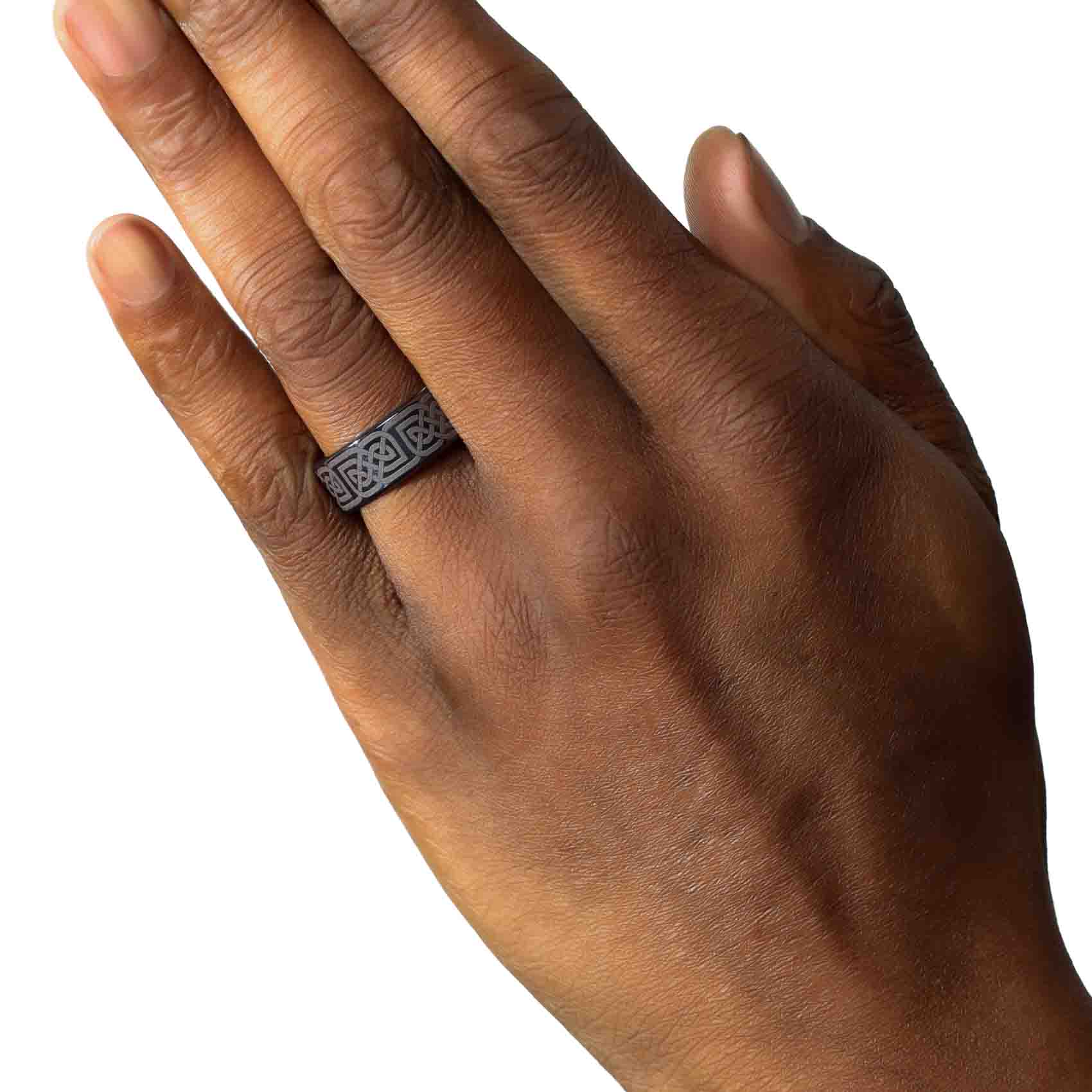 Elysium Lab Grown Diamond Band shown here with an etched celtic design