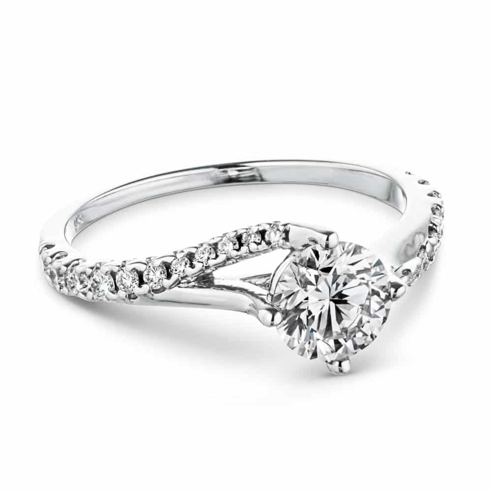 Flame Engagement Ring shown with a 1ct round cut lab-grown diamond in recycled 14K white gold.  