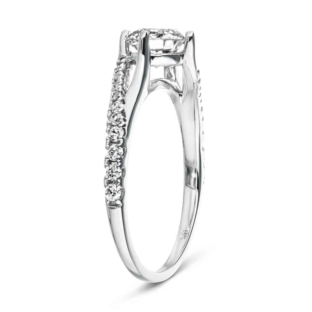 Shown with 1ct Round Cut Lab Grown Diamond in 14k White Gold