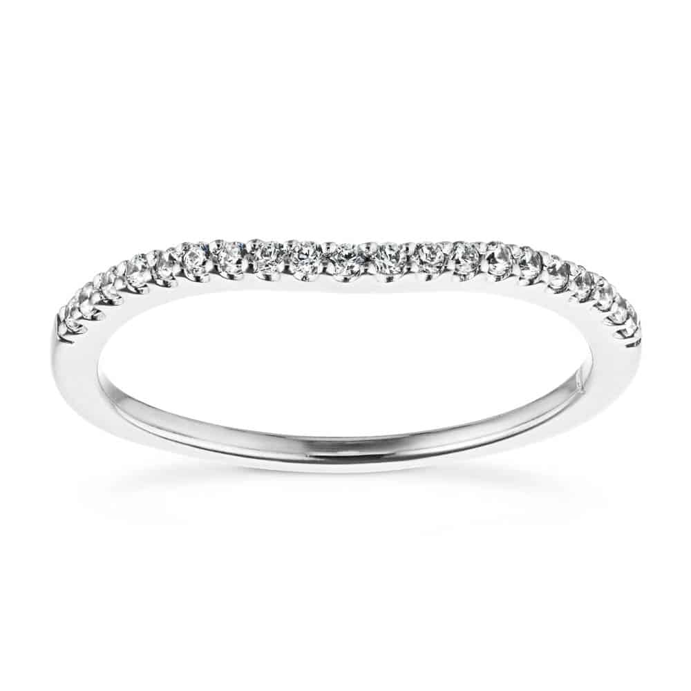 Curved diamond accented wedding band in recycled 14K white gold to fit Frost Engagement ring 