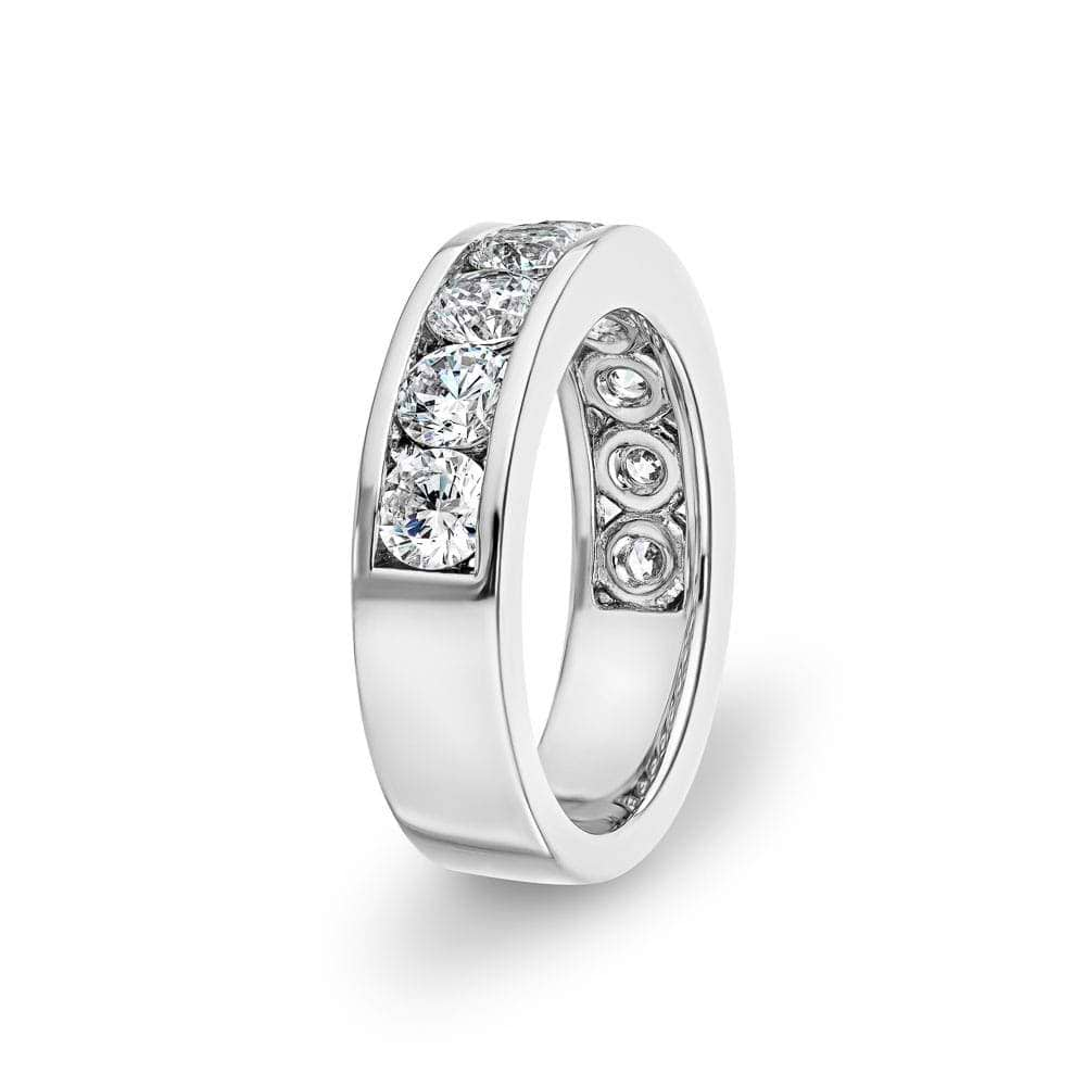 Wedding band with 2.25ctw Diamond Hybrids in recycled 14K white gold 