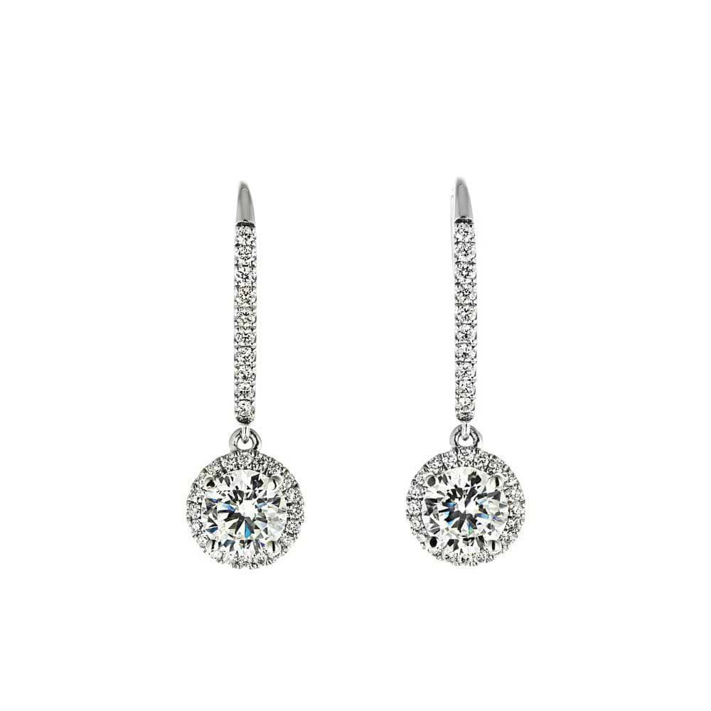 Diamond Hybrid Halo Drop Earrings in 14k White Gold 