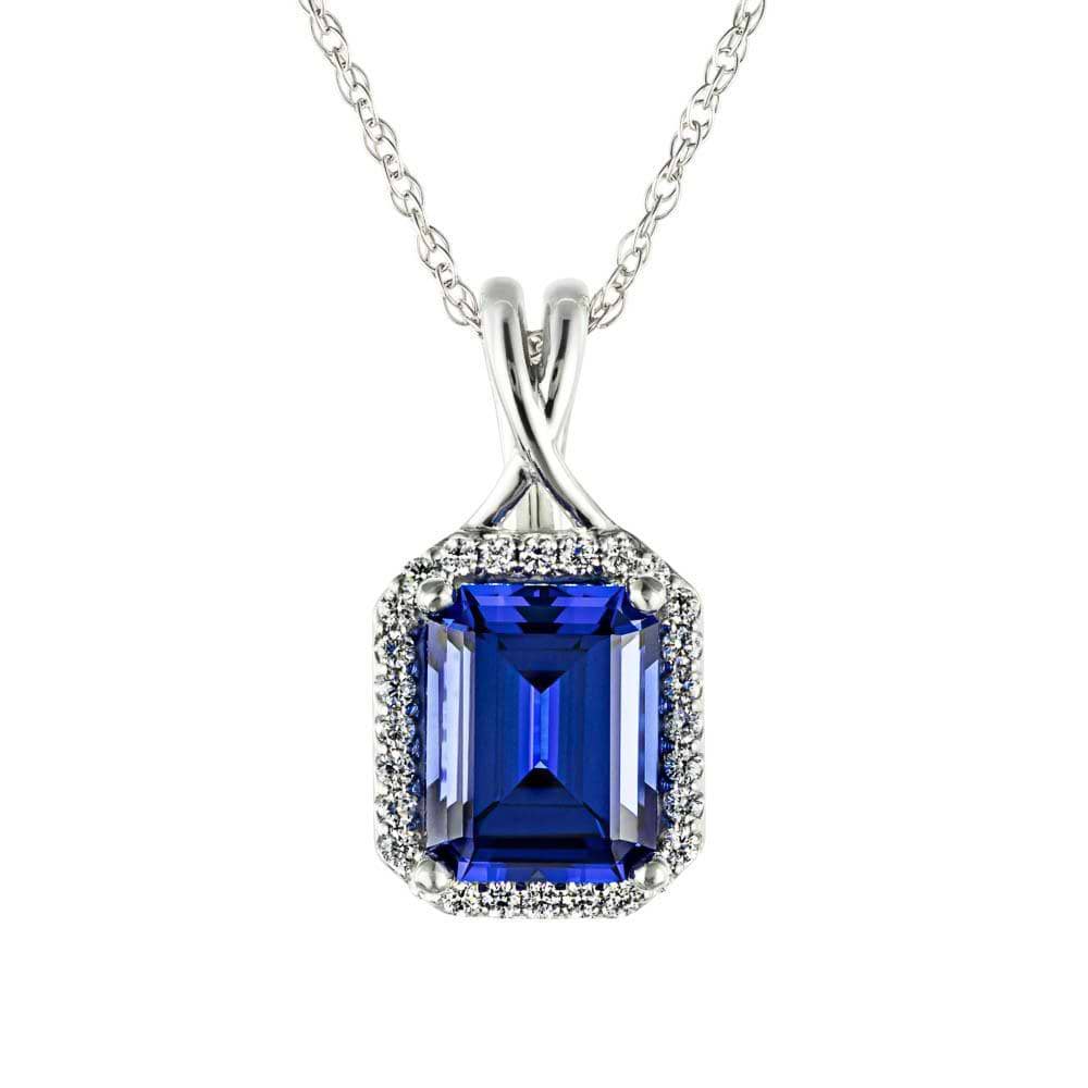 Set with a 3ct emerald shape lab-grown blue sapphire | blue sapphire pendant