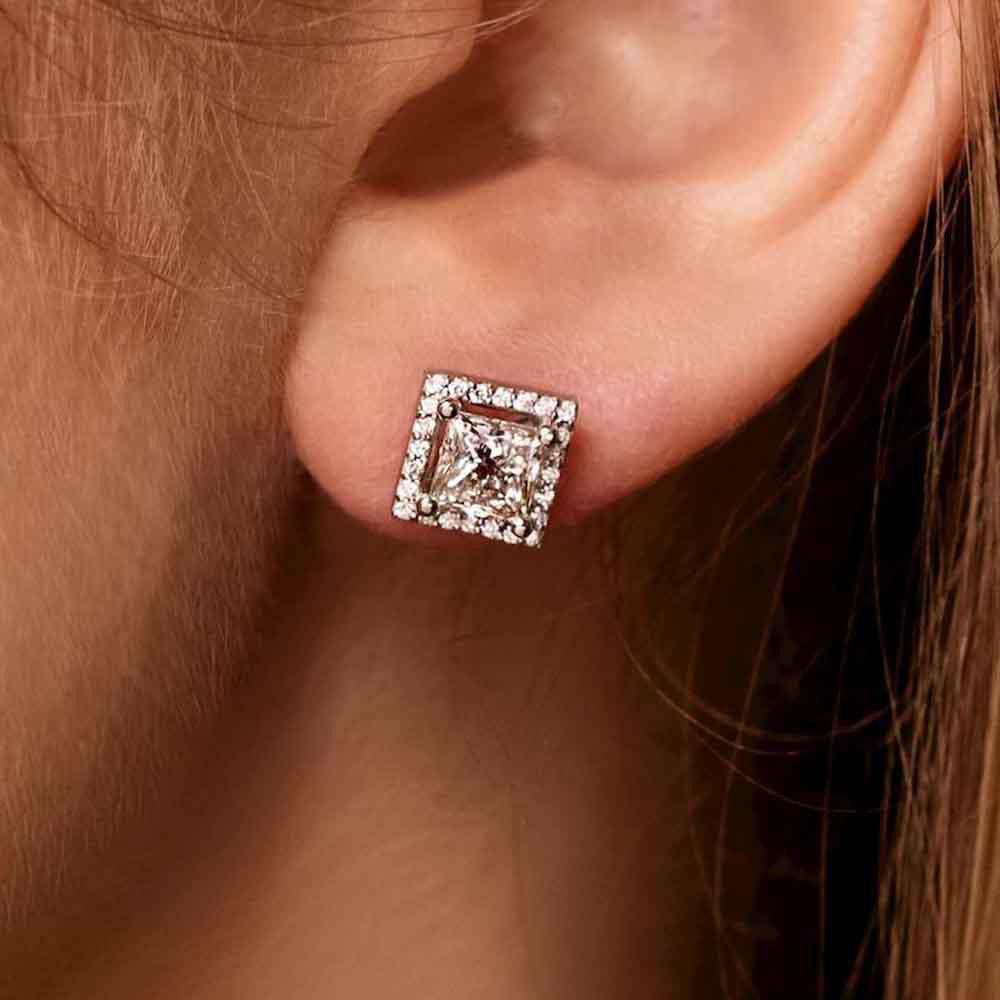 1.0ctw Princess Diamond Hybrid® Halo Stud Earrings (RTS)