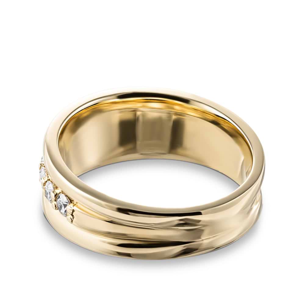 Shown in 14k Yellow Gold|Modern diamond accented fashion ring with round cut lab grown diamonds with smooth band in 14k yellow gold