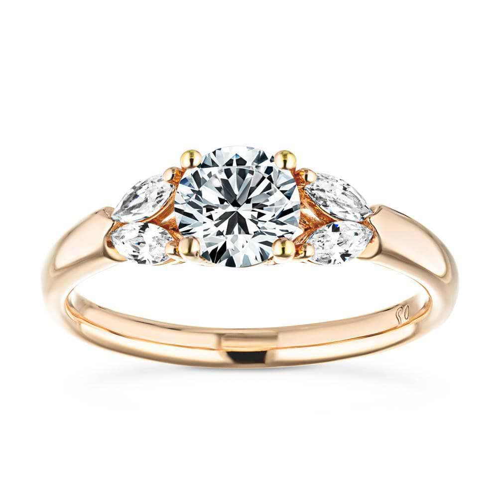 Shown with 0.75ct Round Cut Lab Grown Diamond Center in 14k Rose Gold