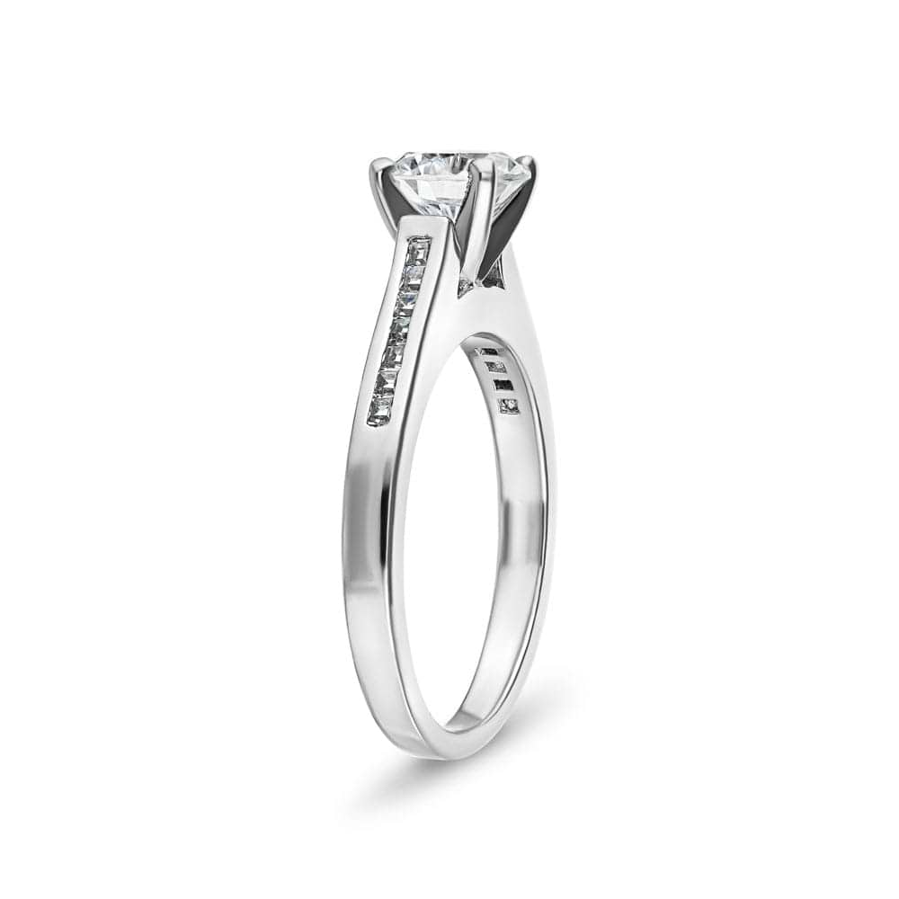 Shown with 1ct Round Cut Lab Grown Diamond in Platinum