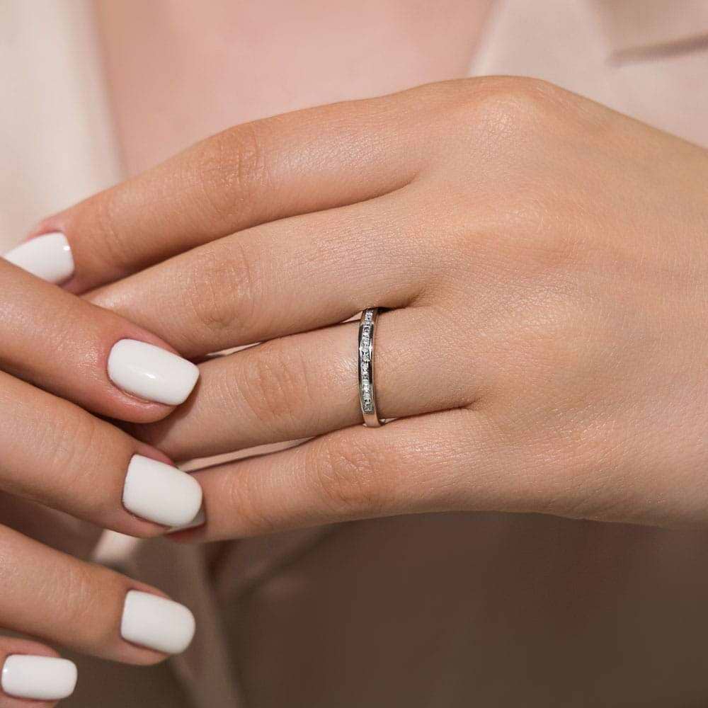 Channel set diamond accented wedding band | Channel set diamond accented wedding band 