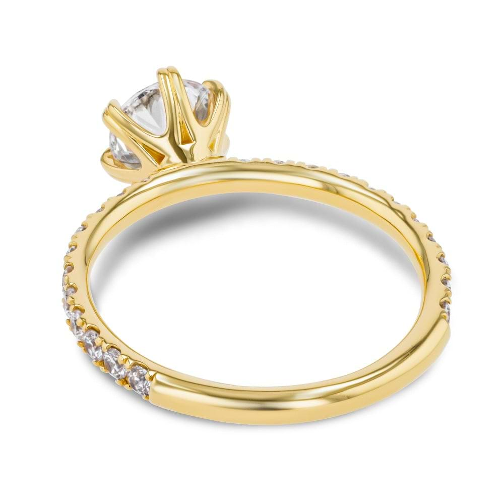 Shown here with a 1.0ct Round Cut Lab Grown Diamond center stone in 14K Yellow Gold