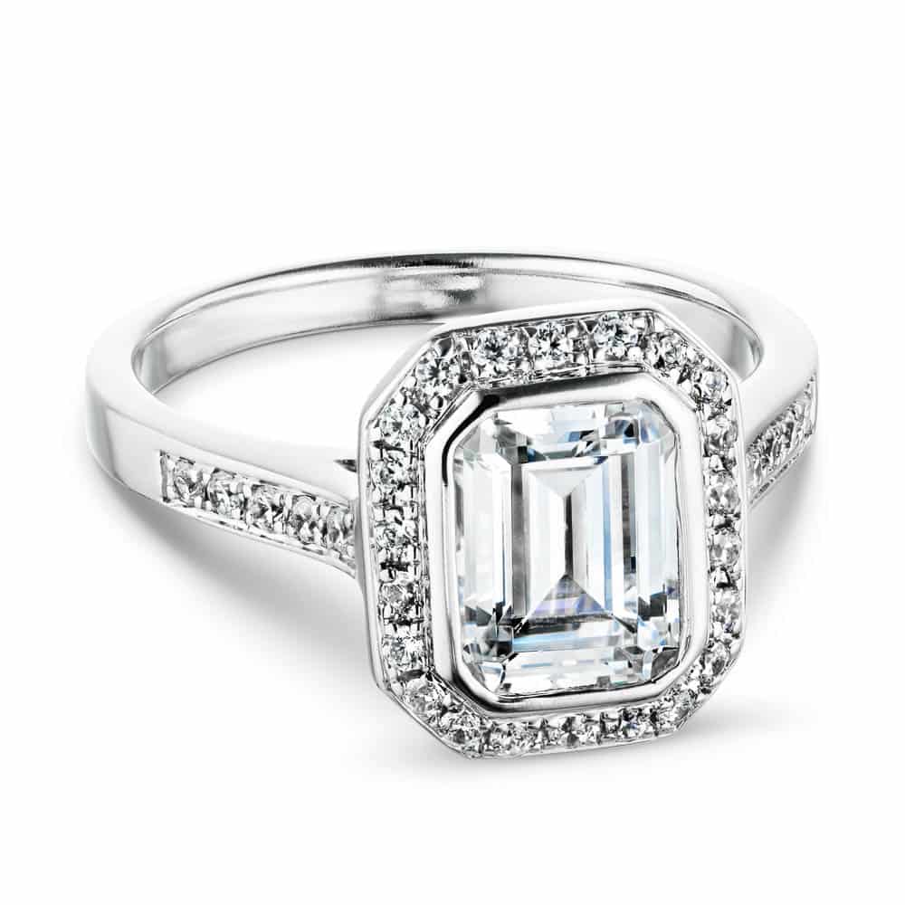 Shown with 1ct Emerald Cut Lab Grown Diamond in 14k White Gold