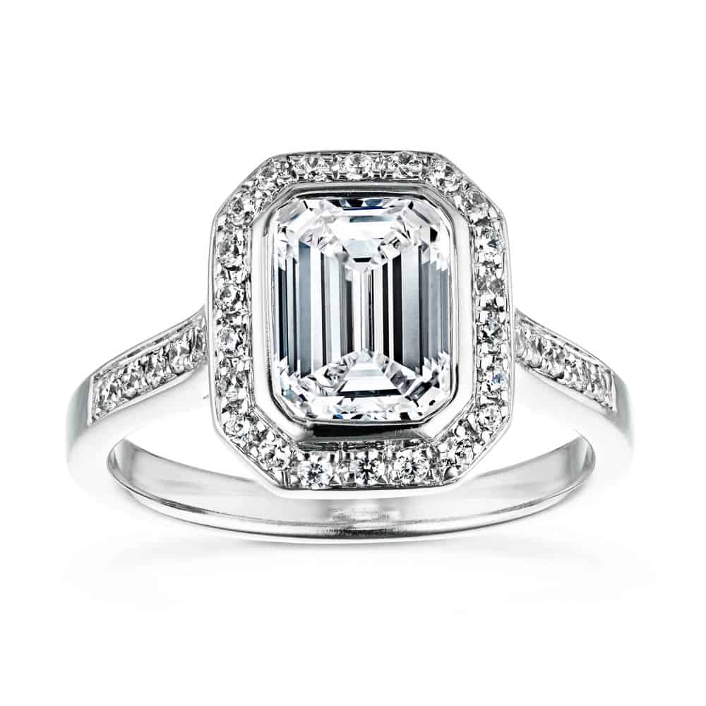 Shown with 1ct Emerald Cut Lab Grown Diamond in 14k White Gold