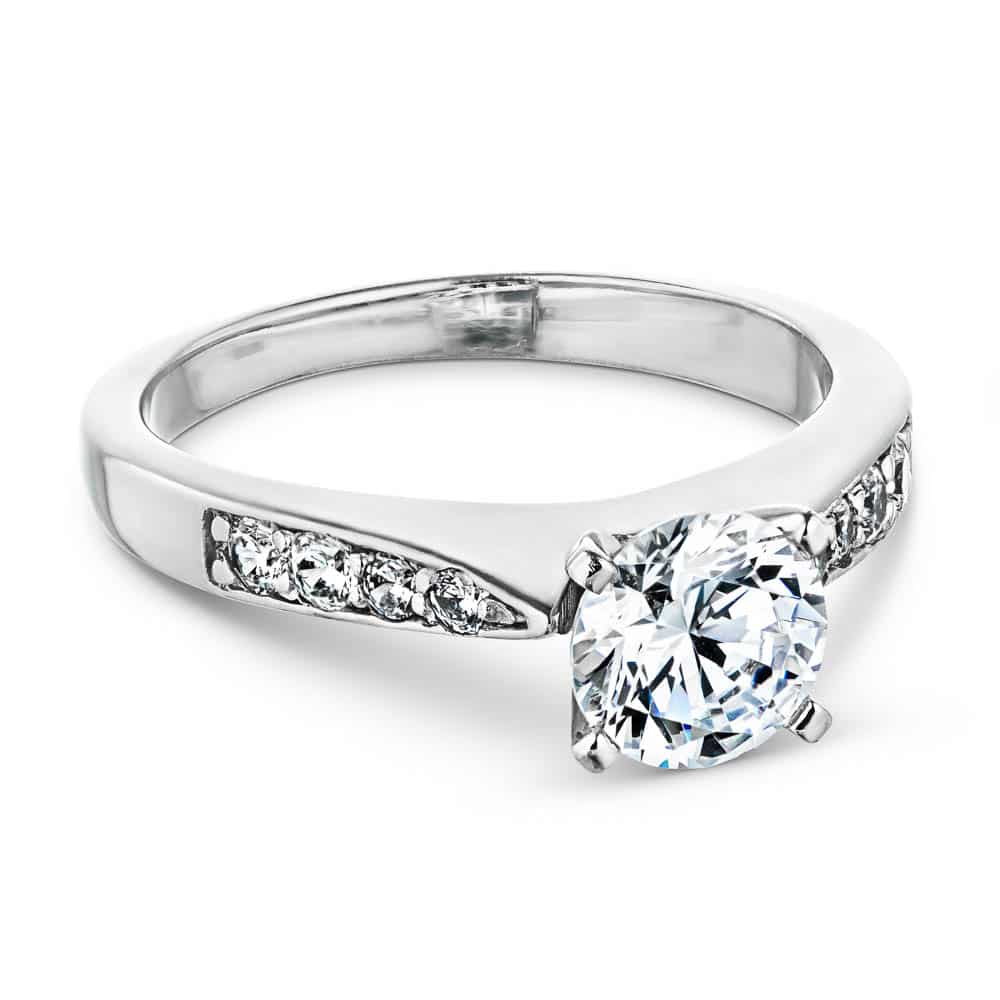 Shown with 1ct Round Cut Lab Grown Diamond in 14k White Gold