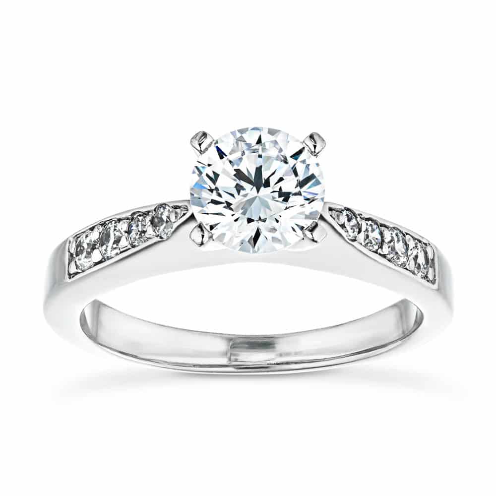 Shown with 1ct Round Cut Lab Grown Diamond in 14k White Gold