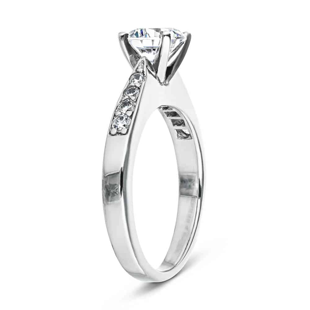 Shown with 1ct Round Cut Lab Grown Diamond in 14k White Gold