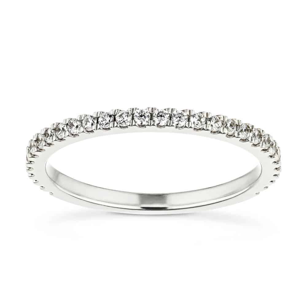 Diamond accented wedding band in recycled 14K white gold 