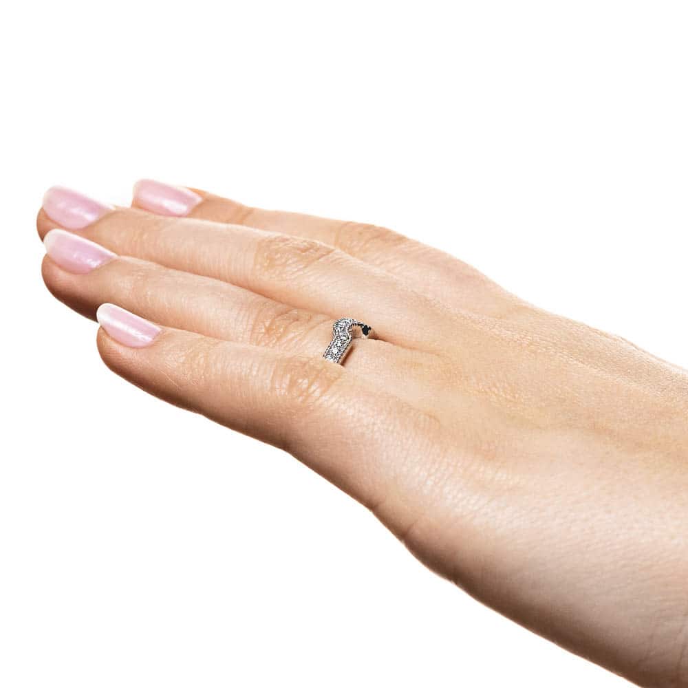 Curved diamond accented filigree detailed wedding band in recycled 14K white gold to match the Honey Engagement ring | Curved diamond accented filigree detailed wedding band in recycled 14K white gold to match the Honey Engagement ring