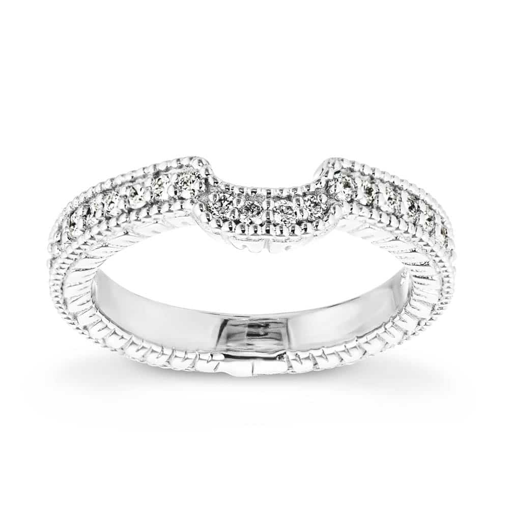 Curved diamond accented filigree detailed wedding band in recycled 14K white gold to match the Honey Engagement ring | Curved diamond accented filigree detailed wedding band in recycled 14K white gold to match the Honey Engagement ring