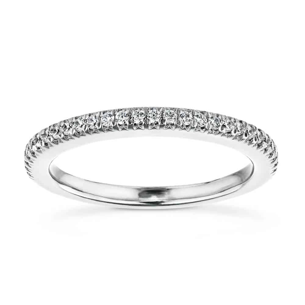 Diamond accented wedding band in recycled 14K white gold 