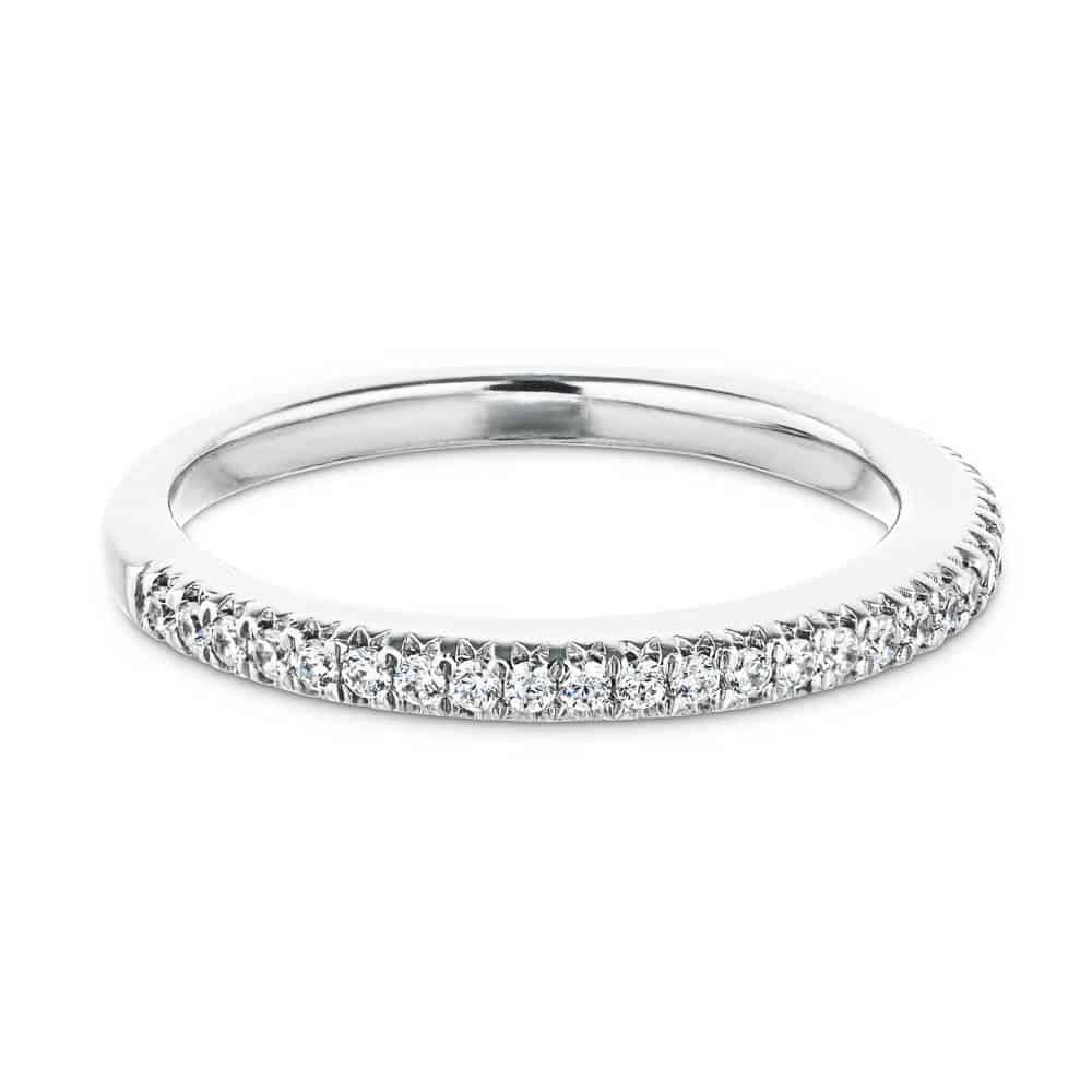 Diamond accented wedding band in recycled 14K white gold 