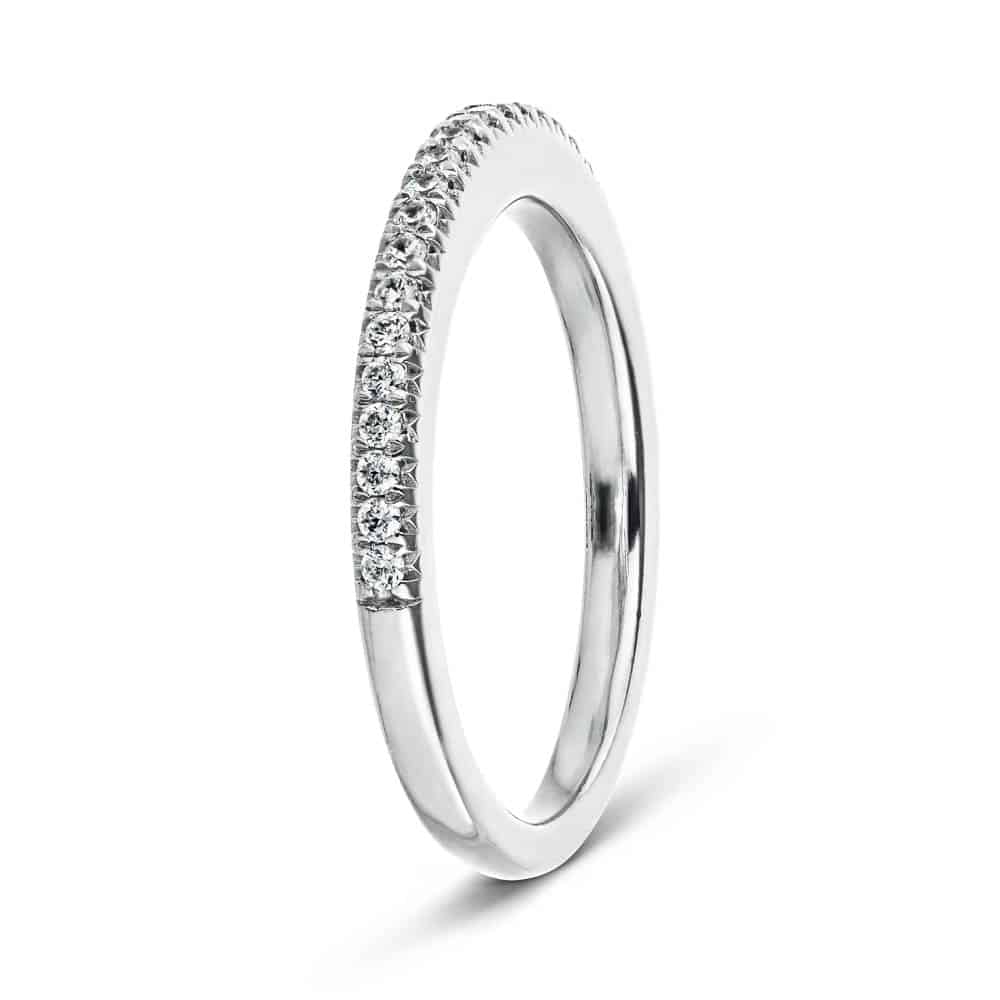 Diamond accented wedding band in recycled 14K white gold 