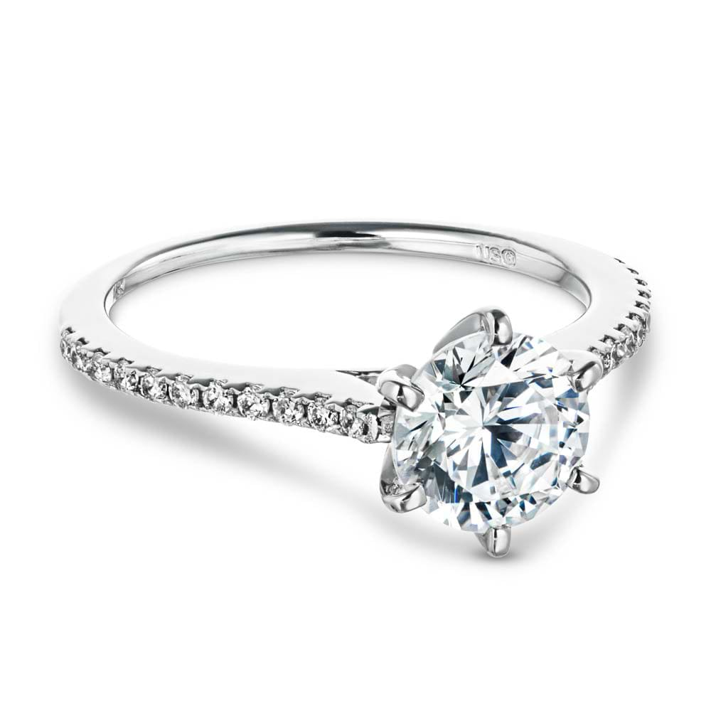 Shown with 1ct Round Cut Lab Grown Diamond in 14k White Gold