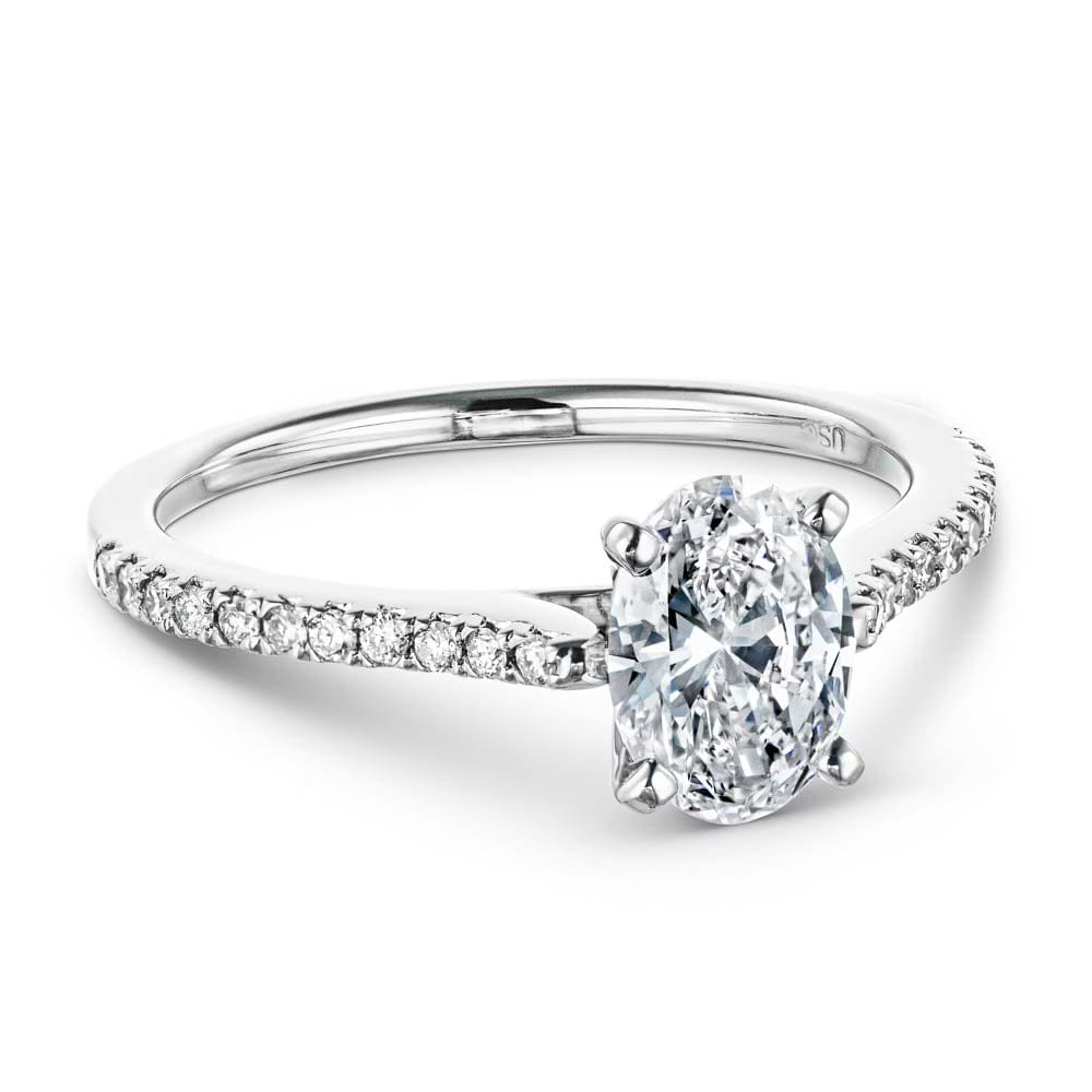 Shown with 1ct Oval Cut Lab Grown Diamond in 14k White Gold