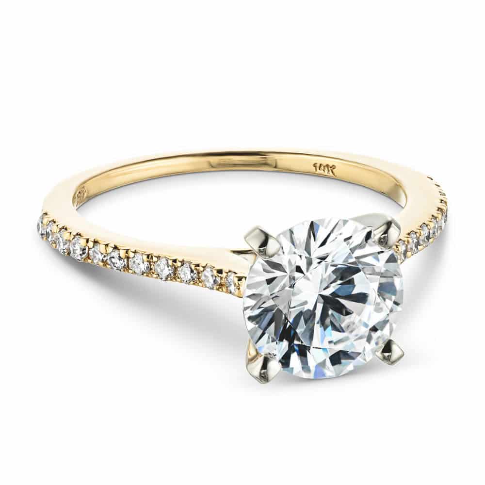 Shown with 1.5ct Round Cut Lab Grown Diamond in 14k Yellow Gold