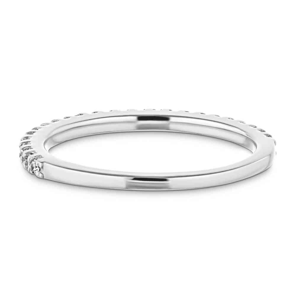 Diamond accented wedding band in recycled 14K white gold 