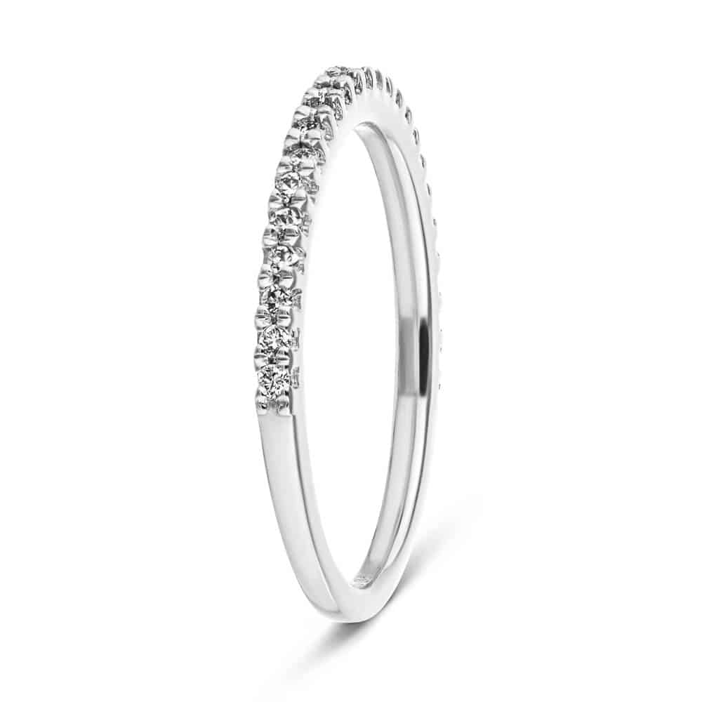 Diamond accented wedding band in recycled 14K white gold 