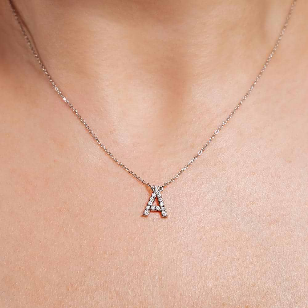 Initial necklace with 0.16ctw recycled diamonds in 14K white gold 