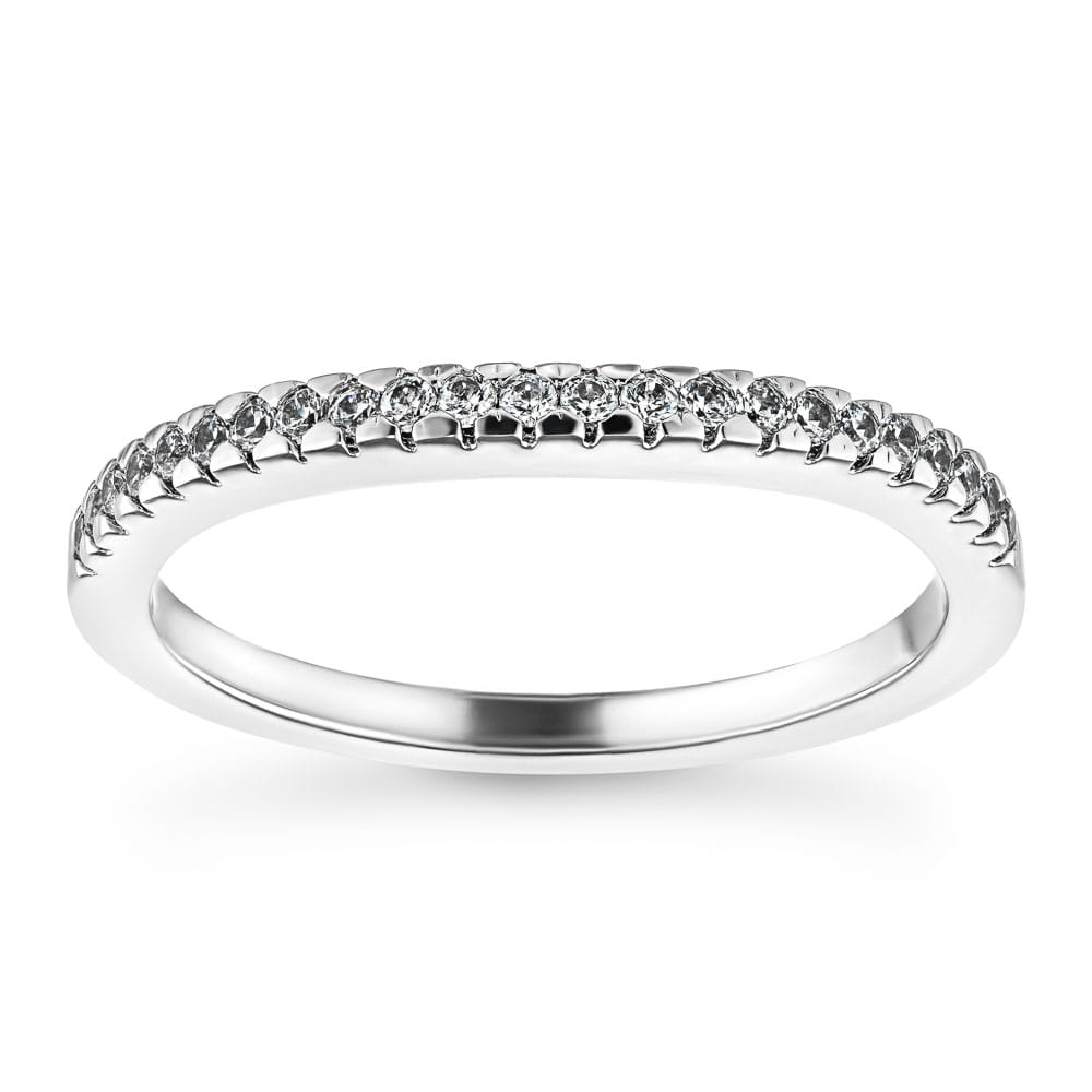 Curved diamond accented wedding band made to fit the Lotus Engagement ring in recycled 14K white gold 