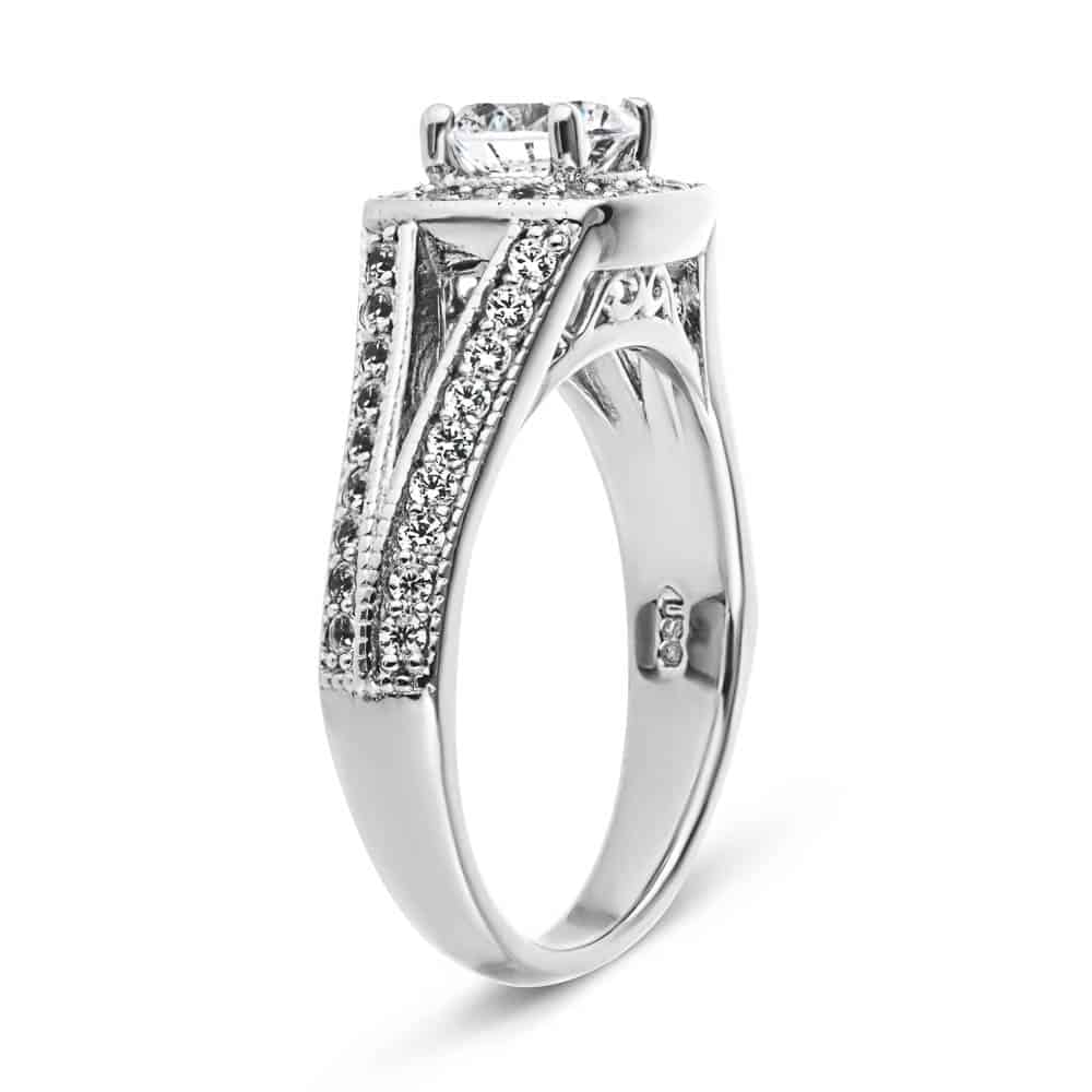 Shown with 0.5ct Round Cut Lab Grown Diamond in 14k White Gold