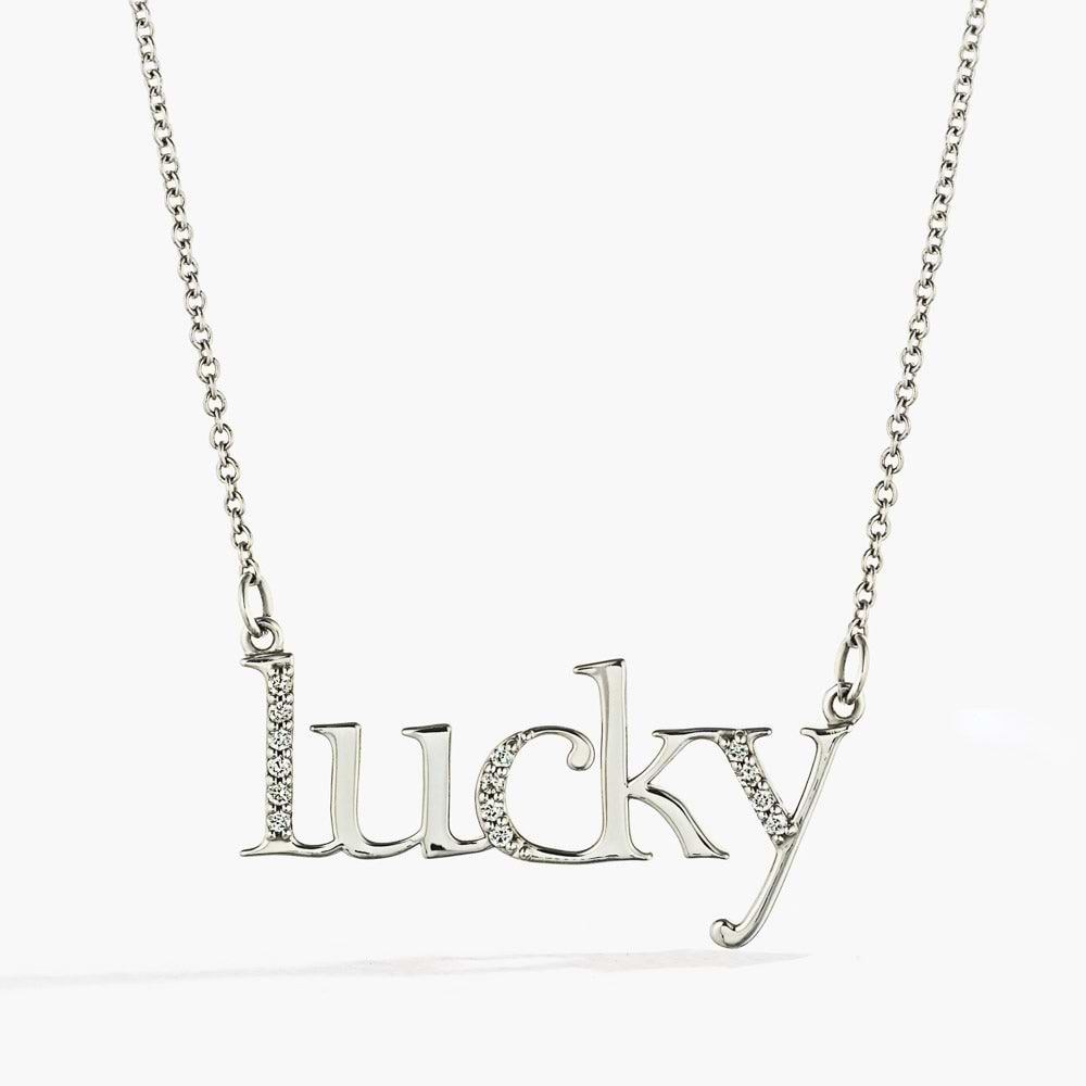 Lucky Necklace set with recycled diamonds in 14K white gold | lucky diamond accented necklace in gold