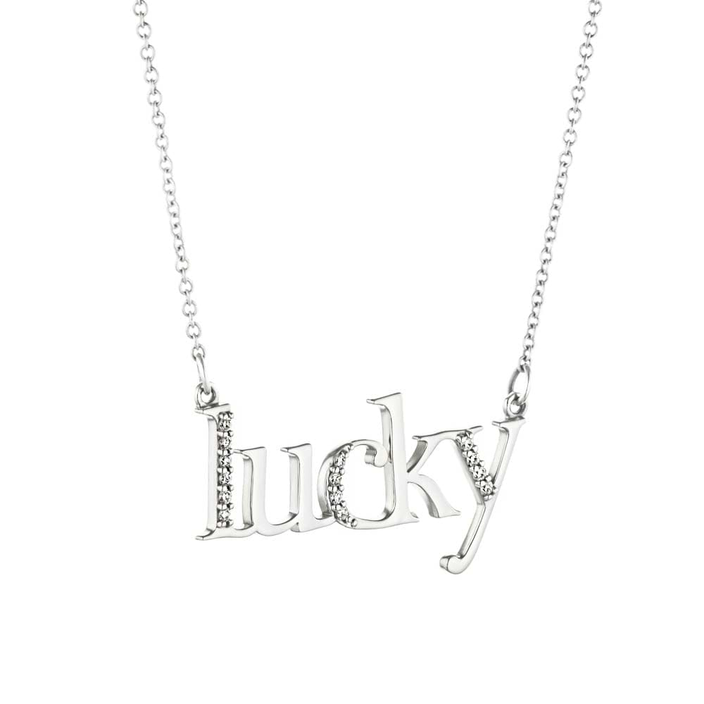 Lucky Necklace set with recycled diamonds in 14K white gold 