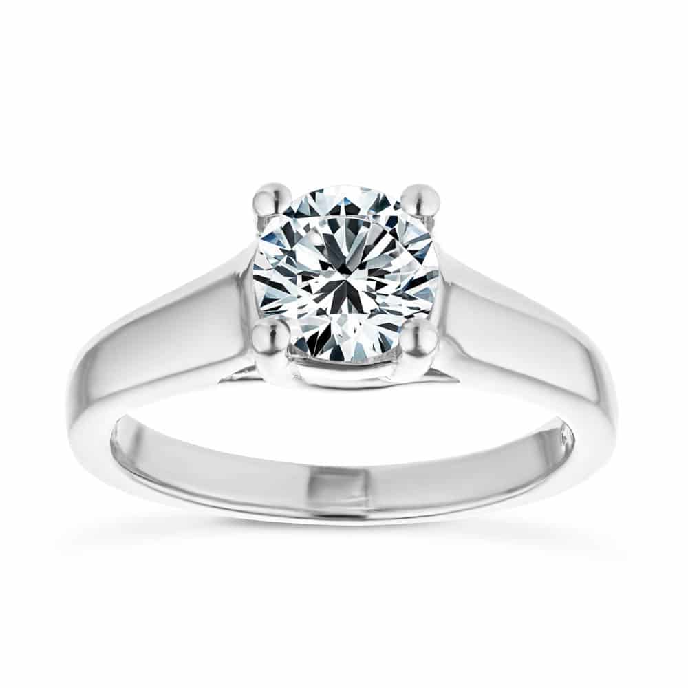 Shown with 1ct Round Cut Lab Grown Diamond in 14k White Gold