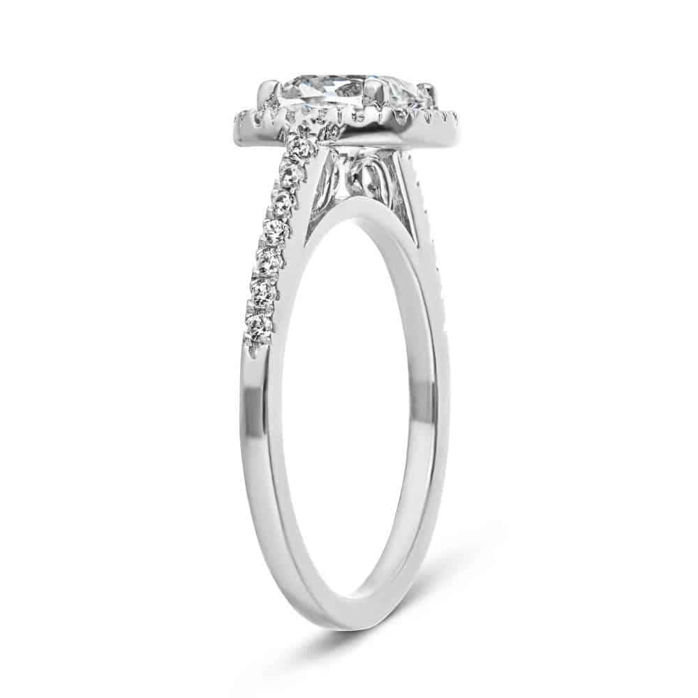 Shown with 1ct Cushion Cut Lab Grown Diamond in 14k White Gold