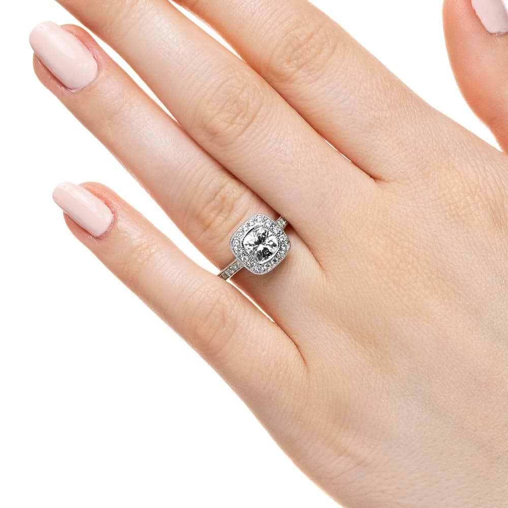 Shown with 1.5ct Cushion Cut Lab Grown Diamond in 14k White Gold