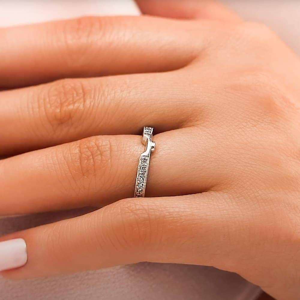 Diamond accented wedding band made to fit the Luxury Antique Engagement ring in recycled 14K white gold | Diamond accented wedding band made to fit the Luxury Antique Engagement ring in recycled 14K white gold