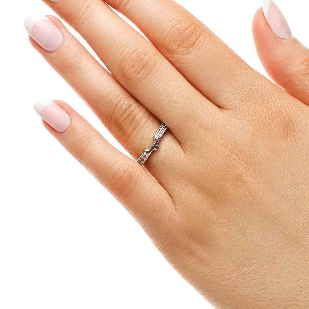 Diamond accented wedding band made to fit the Luxury Antique Engagement ring in recycled 14K white gold | Diamond accented wedding band made to fit the Luxury Antique Engagement ring in recycled 14K white gold