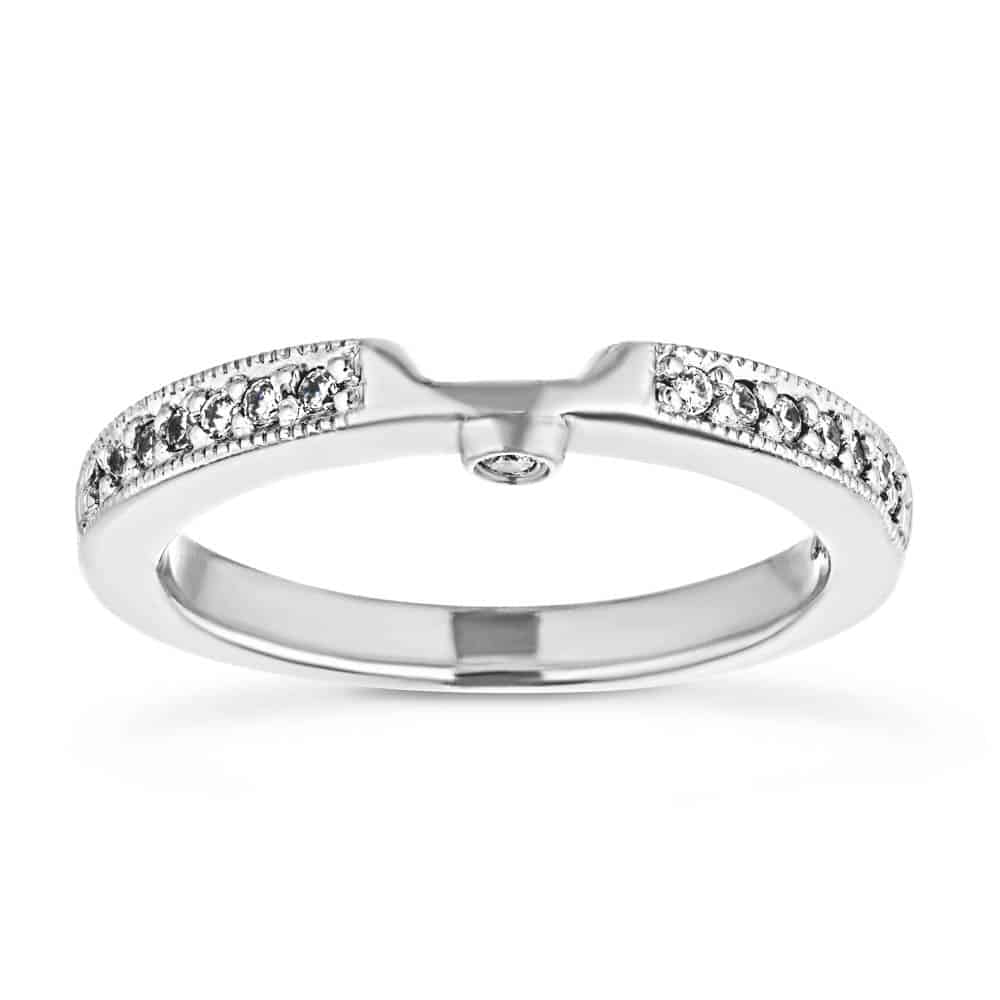 Diamond accented wedding band made to fit the Luxury Antique Engagement ring in recycled 14K white gold | Diamond accented wedding band made to fit the Luxury Antique Engagement ring in recycled 14K white gold