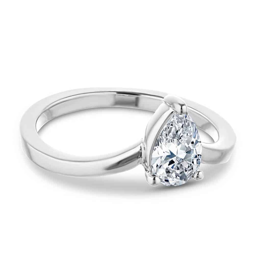 Shown with 1ct Pear Cut Lab Grown Diamond in 14k White Gold