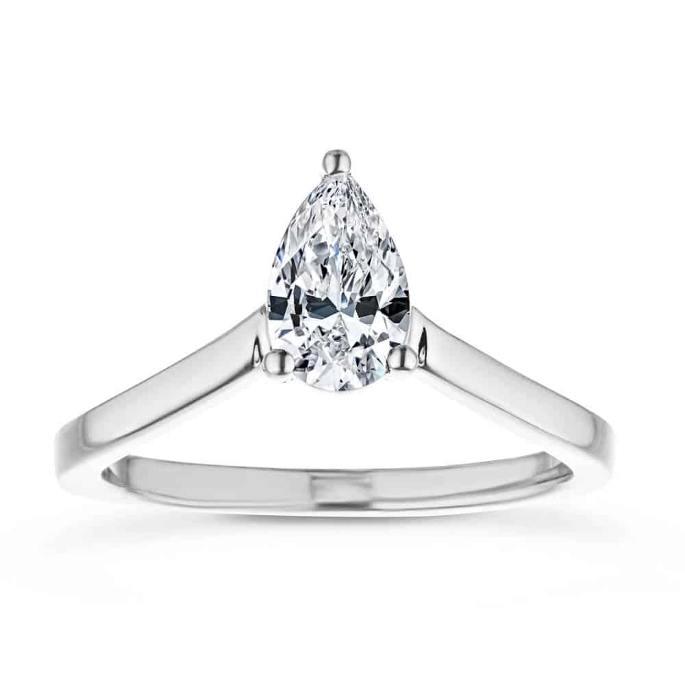 Shown with 1ct Pear Cut Lab Grown Diamond in 14k White Gold