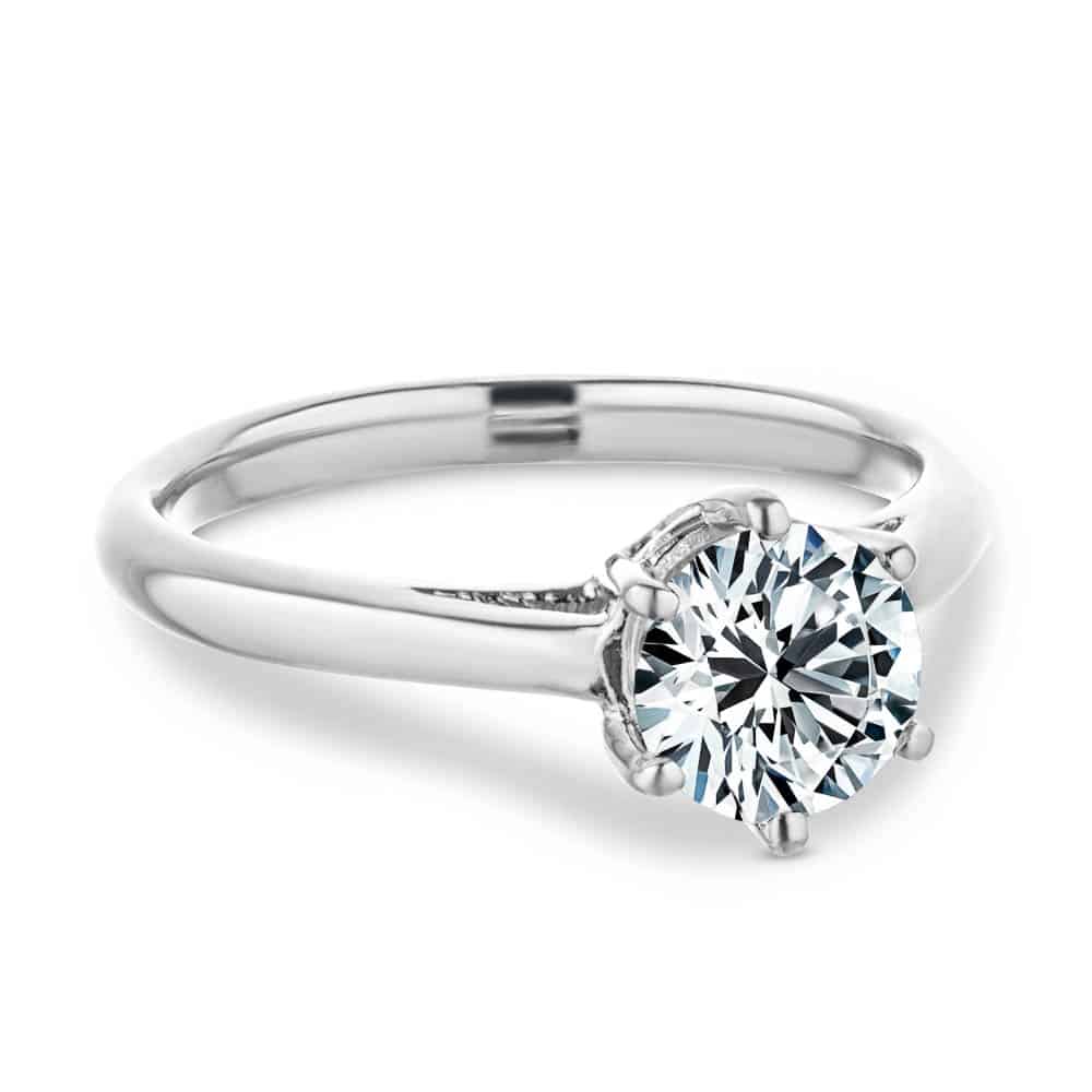 Shown with 1ct Round Cut Lab Grown Diamond in 14k White Gold